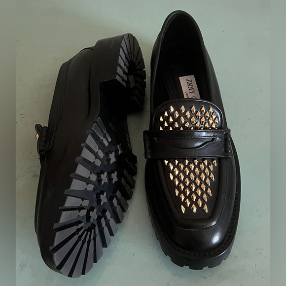 Jimmy Choo Deanna Black Gold Spiked Slip In Embellished Loafer Shoes 37.5 New - Picture 12 of 15
